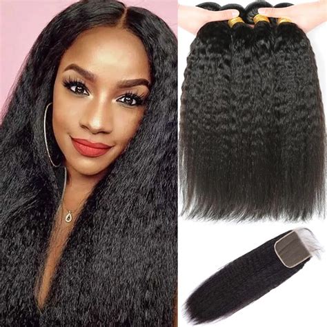 Kinky Straight Bundles With Closure 12a Brazilian Unprocessed Yaki