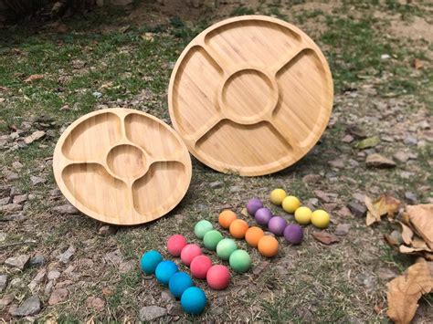 Montessori Bamboo Wood Round Sorting Tray Kids Tinker Sensory Etsy
