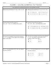 Ally Bartley Solvingquadratics Review Pdf Name Date Period