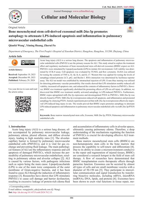 PDF Bone Mesenchymal Stem Cell Derived Exosomal MiR 26a 3p Promotes