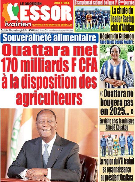 Titrologie De LEssor Ivoirien N1416 Du Lundi 18 Mars 2024 Abidjan