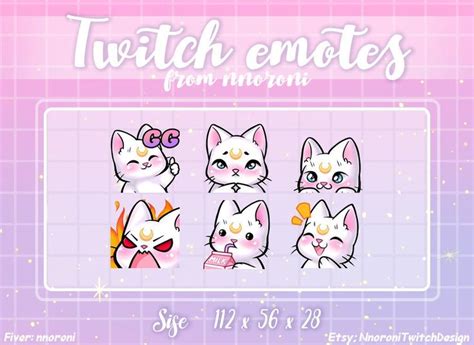 Set White Sailor Moon Cat Twitch Emotes Sub Badges Bit Badges