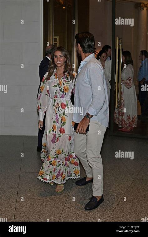 Ana Boyer and Fernando Verdasco leaves the pre wedding of Tamara Falcó