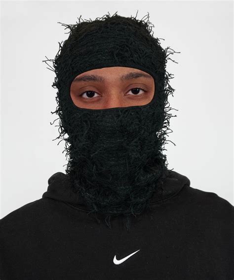 Atakai Distressed Balaclava Black Etsy In Knitted Balaclava