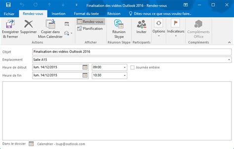 Outlook 2016 Définir un rendez vous Médiaforma