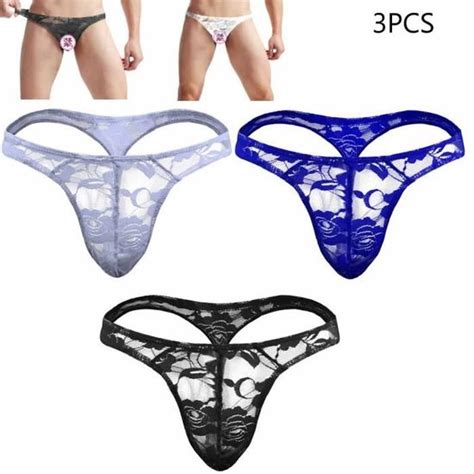 Lot De Strings Homme Sexy T Back Ouvert Fesse Nue Slip G String Thong Jockstrap Bikini Bleu
