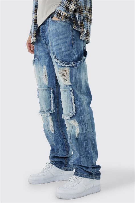 Tall Relaxed Rigid Ripped Carpenter Cargo Jean Boohoo Usa