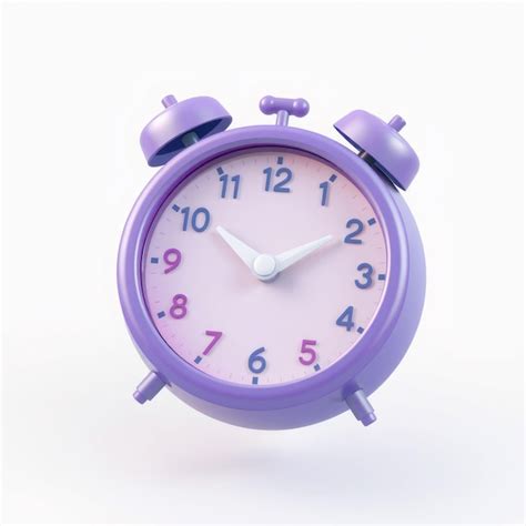 Purple Alarm Clock With A White Face And Pink Numbers Isolated On A