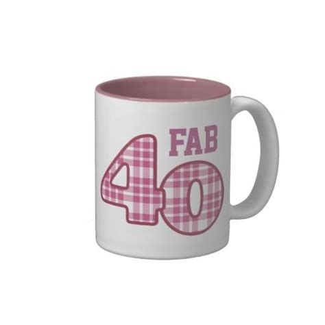 Fab Forty 40th Birthday Pink Plaid 2 Two Tone Coffee Mug Mugs 40th Birthday