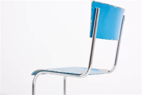 Set Of 4 Blue Cantilever Chairs B43 By Mart Stam For Thonet Germany