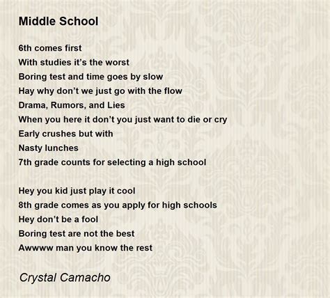 Middle School By Crystal Camacho Middle School Poem