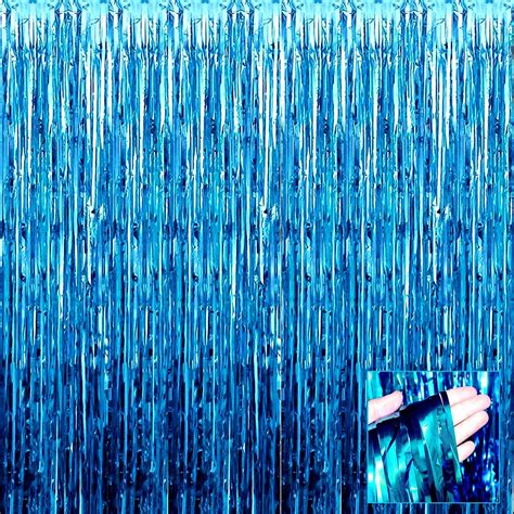 4 Pack Lake Blue Foil Fringe Curtain Backdrop 3 28ft X 6 56ft Metallic