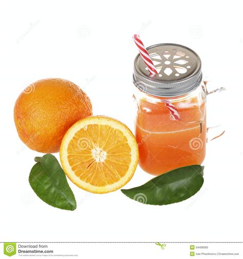 Orange Juice In A Mason Jar Glass Stock Image Image Of Diet