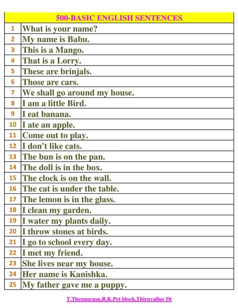 English Sentences For Students