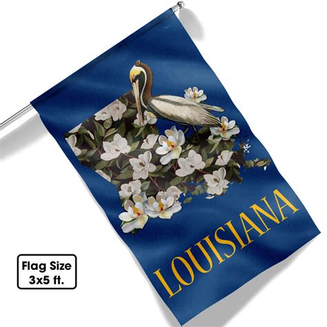 Louisiana Flag Brown Pelican With Magnolia Map BNN749F - Flagwix