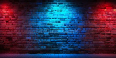 Mesmerizing Red And Blue Neon Lights On Brick Wall Generative Ai Stock