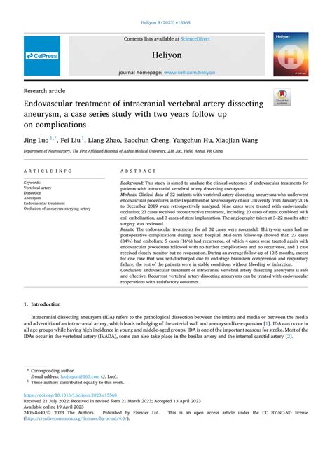 PDF Endovascular Treatment Of Intracranial Vertebral Artery