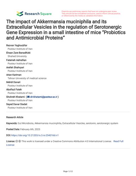 Pdf The Impact Of Akkermansia Muciniphila And Its Extracellular