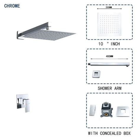 10 Inch Square Bathroom Luxury Rain Mixer Shower Set Ceiling Wall