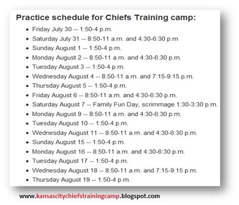 Kansas City Chiefs Training Camp: Chiefs Training Camp Schedule