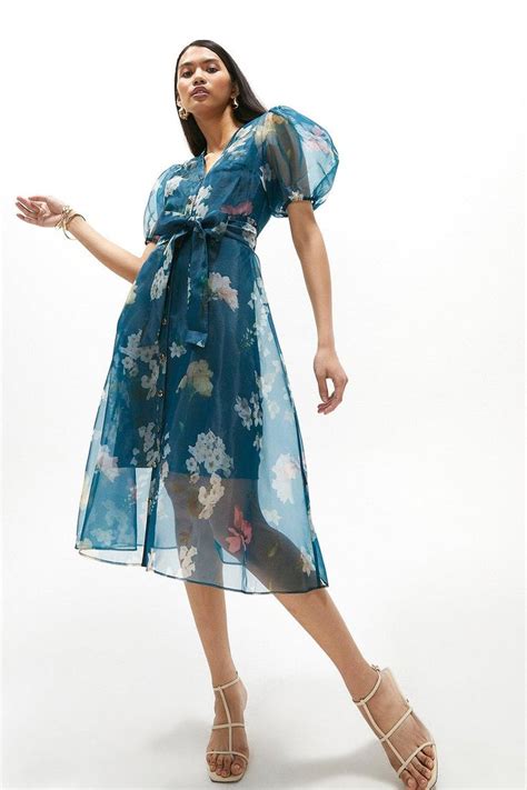 Dresses Floral Organza Tie Waist Shirt Dress Coast Frock For