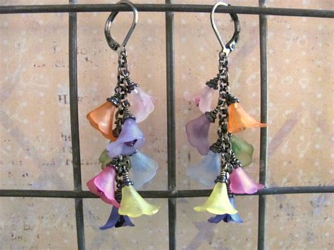 Lucite Flower Earrings Flower Earrings Swarovski Earrings Etsy