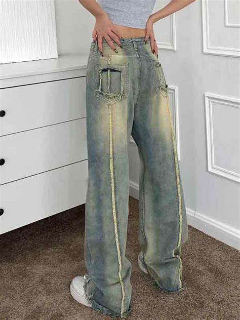 Emmiol Free Shipping 2023 Vintage Embroidery Burr Loose Boyfriend Jeans