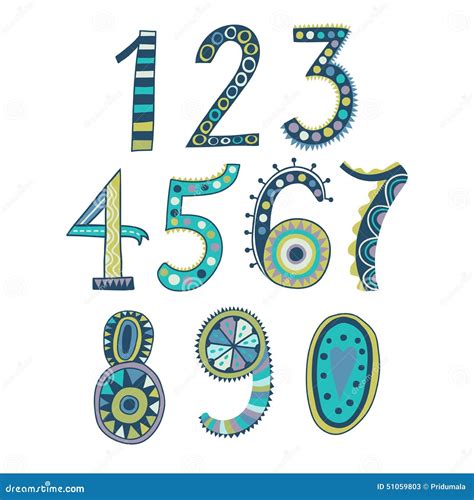 Whimsical Hand Drawn Numbers From One To Zero Hand Drawn Numbers