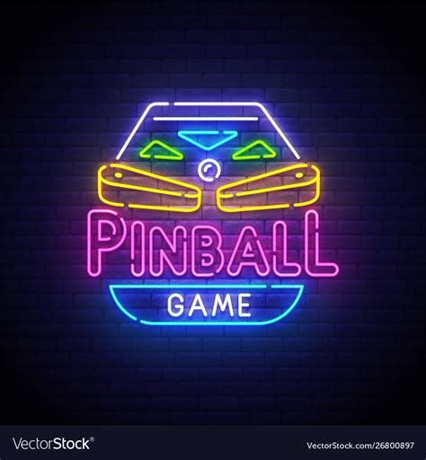 Pinball Neon Sign Bright Signboard Light Banner Vector Image