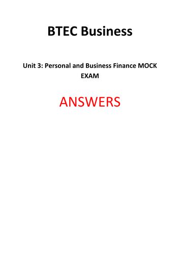 Btec Unit 3 Personal And Business Finance Mock Paper With Answers Teaching Resources