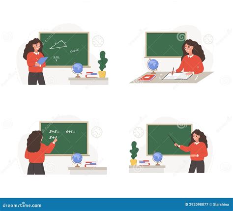 Female Teachers In Classroom Set Different Women Characters At Lecture