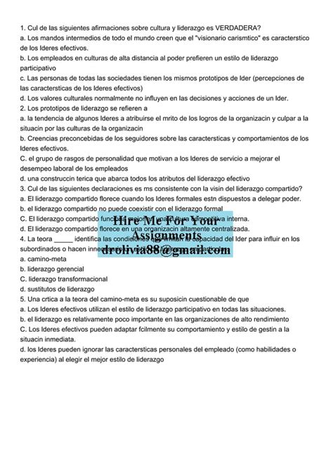 1 Cul De Las Siguientes Afirmaciones Sobre Cultura Y Lide Pdf