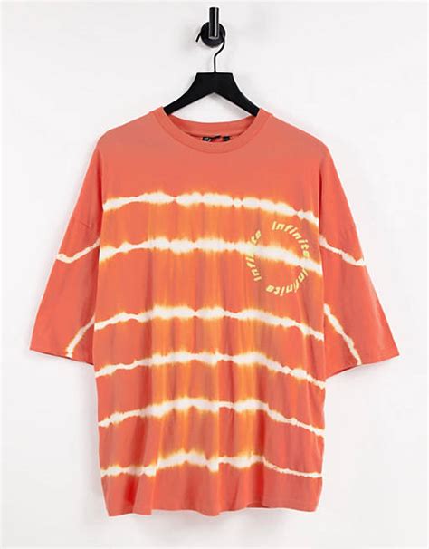 Asos Design Oversized Stripe T Shirt In Orange Tie Dye With Chest