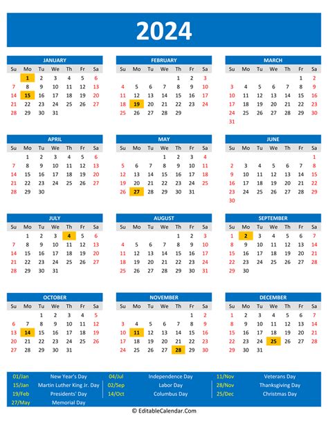 2024 Printable Calendar With Holidays Portrait Orientation