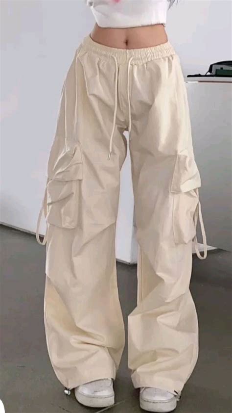 Shebote Womens Parachute Pants Wide Leg Baggy Pants Y2k Elastic Waist