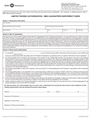 Fillable Online Limited Trading Authorization Bank Of Montreal Fax