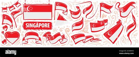 Vector set of the national flag of Singapore in various creative designs Stock Vector Image ...