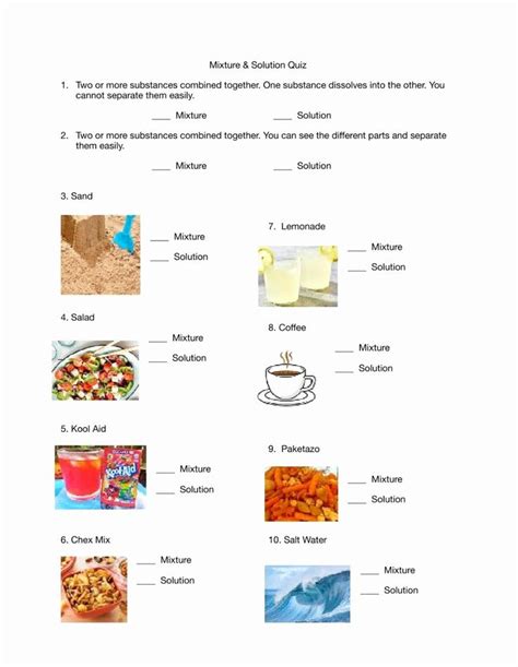 Types Of Mixtures Worksheet