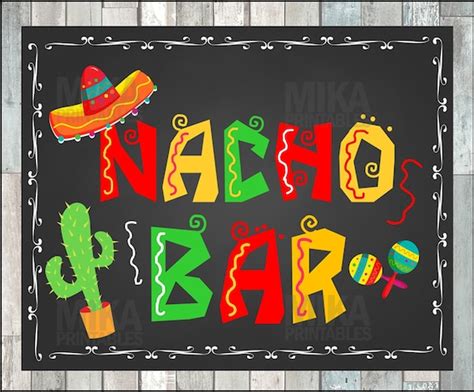 Printable Nacho Bar Sign Taco Party Sign Birthday Fiesta Etsy