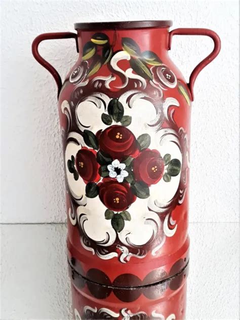 GROSSE ALTE BÄUERLICHE Milchkanne Original rustikal Rot mit Blumen