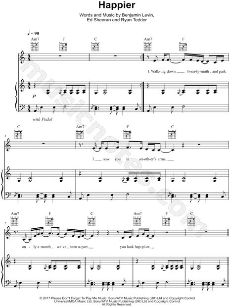 Ed Sheeran Happier Sheet Music In C Major Transposable Download And Print Sku Mn0172655