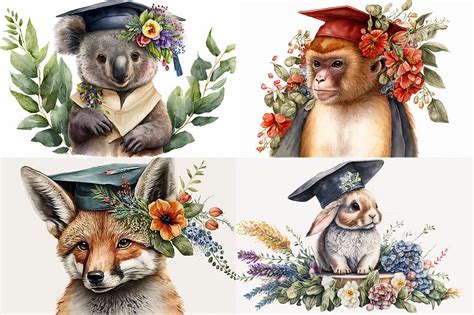 Graduation Animals Watercolor Collection By Artsy Fartsy Thehungryjpeg