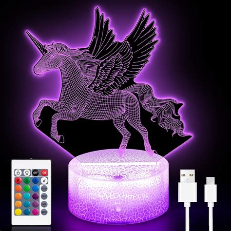 Niaetuto Veilleuse Licorne Lampe 3D 16 Couleurs Veilleuse Enfant Lampe