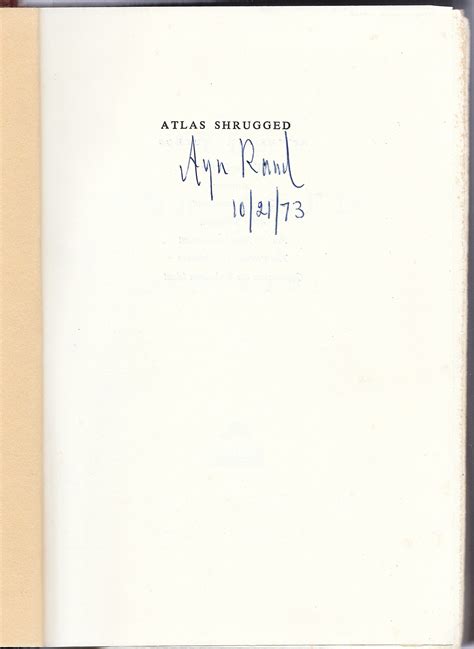 Atlas Shrugged Signed Fourteenth Printing By Rand Ayn Very Good