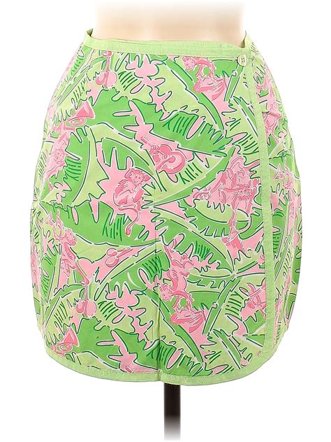 Lilly Pulitzer 100 Cotton Tropical Green Casual Skirt Size 12 75