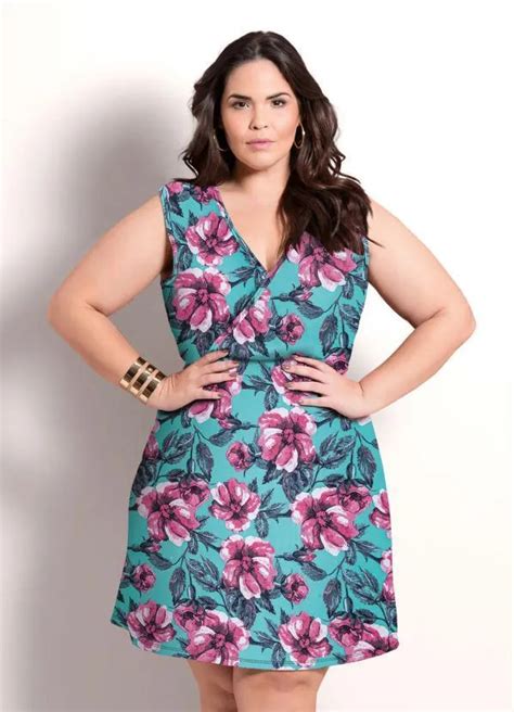 Vestido Transpassado Floral Turquesa Plus Size Marguerite