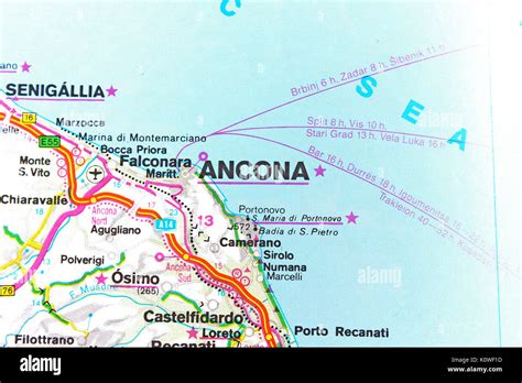 Mapa de la ciudad de Ancona Mapa Mapa de carreteras Fotografía de stock