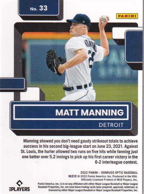 2022 Donruss Optic 33 Matt Manning Trading Card Database