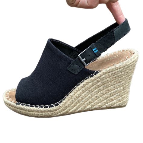 Toms Monica Espadrille Wedge Sandal In Black With Can Gem