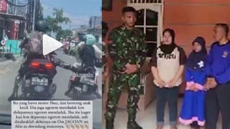 Tampang Anggota TNI Tendang Motor Ibu Ibu Di Bekasi Dapat Peringatan